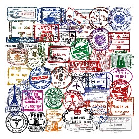 50Pcs Travel Theme Waterproof PVC Stickers, Self-adhesive Postmark Decals, for Suitcase, Skateboard, Refrigerator, Helmet, Mobile Phone Shell