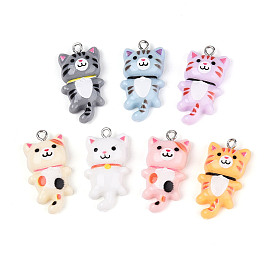 Непрозрачные подвески смолы, форма кошки, с железной петлей с платиновым покрытием