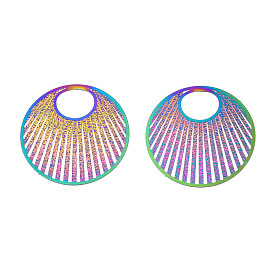 Ion Plating(IP) 304 Stainless Steel Filigree Pendants, Etched Metal Embellishments, Flat Round