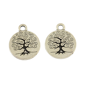 Tibetan Style Alloy Flat Round with Tree Pendants, Cadmium Free & Lead Free, 19x15.2x2mm, Hole: 2.5mm, about 263pcs/500g