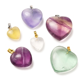 Natural Fluorite Pendants, with Brass Finding, Heart