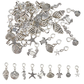 6 наборы европейских подвесок-шармов из сплава в тибетском стиле, бусины с большим отверстием, Тема океана, разнообразные