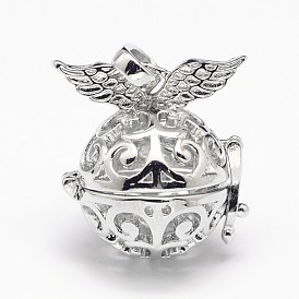 Стойки для подвесок из латуни с полыми клетками, для ожерелья, круглый с крыльями, 28x21 мм, отверстие : 9x3.5 мм