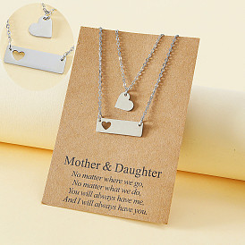 Mother Daughter Heart Pendant Necklace - Unique Stainless Steel Hollow Lock Collarbone Chain