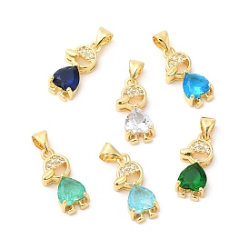 Real 16K Gold Plated Brass Micro Pave Cubic Zirconia Pendants, with Glass, Boy Charms