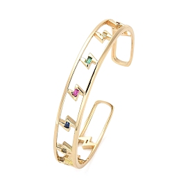 Латунные полые браслеты-молнии с открытыми манжетами и разноцветным стеклом для женщин