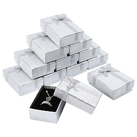 Cardboard Necklace Boxes, with Ribbon Bowknot and Sponge Inside, Rectangle