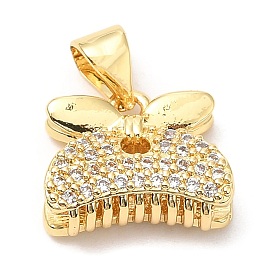 Rack Plating Brass Micro Pave Cubic Zirconia Pendants, Long-Lasting Plated, Lead Free & Cadmium Free, Hair Clip