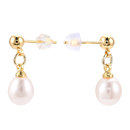 Boucles d'oreilles pendantes en forme de larme avec perles naturelles, boucle d'oreille pendante en laiton avec des épingles en argent sterling