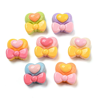 Opaque Resin Decoden Cabochons, Heart with Bowknot