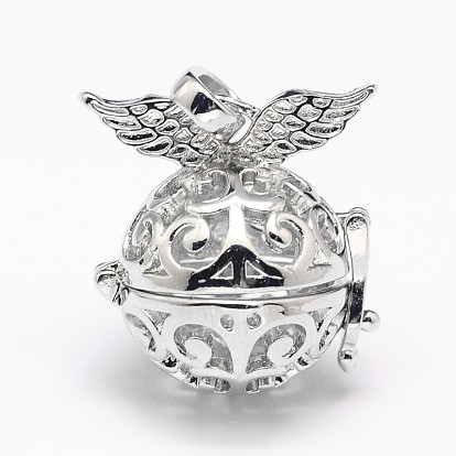 Стойки для подвесок из латуни с полыми клетками, для ожерелья, круглый с крыльями, 28x21 мм, отверстие : 9x3.5 мм