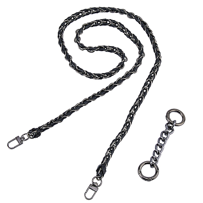 1Черные цепочки для кошельков из искусственной кожи, с 1 алюминиевыми витыми удлинительными цепями из поликарбоната с застежками из сплава