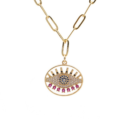 Minimalist Gold CZ Necklace with Turkish Eye Pendant - Hip Hop Jewelry Accessory