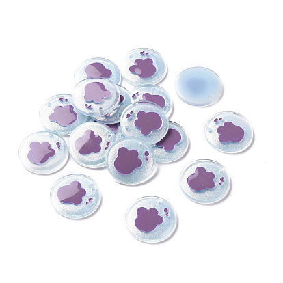 Acrylic Pendants, with Enamel and Glitter Powder, Flat Round with Paw Print Pattern