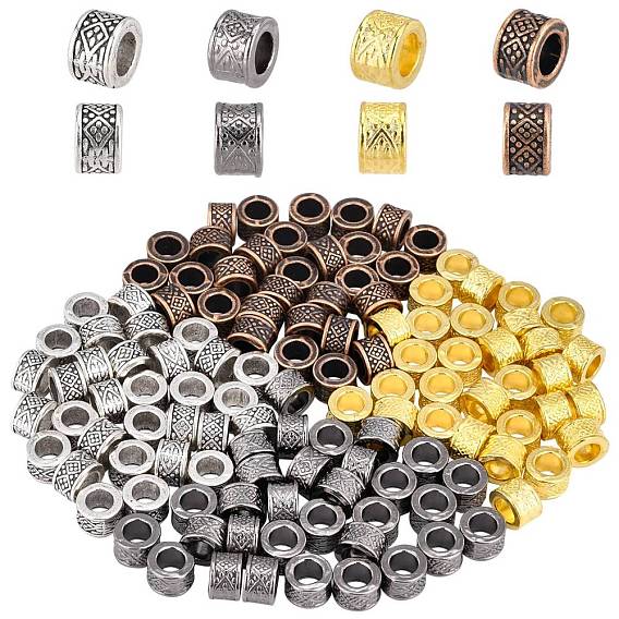 120шт 4 цвета тибетский стиль сплав европейские бусины, бусины с большим отверстием, без свинца и без кадмия, колонка