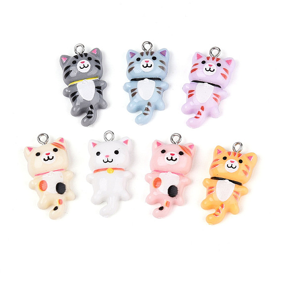 Непрозрачные подвески смолы, форма кошки, с железной петлей с платиновым покрытием