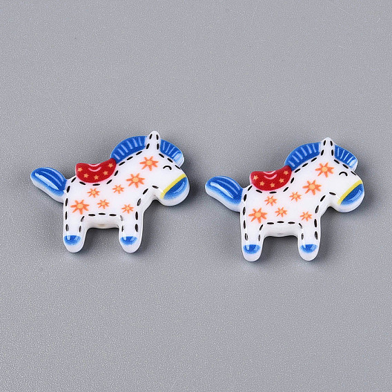 Печатные непрозрачные бусины из смолы, лошадь с цветочным узором