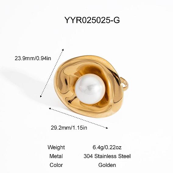 Винтажные 304 овальные манжеты из нержавеющей стали для женщин, с имитацией жемчуга