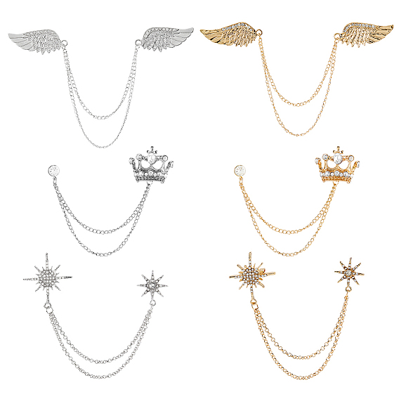 6 шт. 6 стили мужской шарф воротник брошь булавка наборы, Цепочки для подвешивания значка со стразами из сплава для костюмного смокинга, разнообразные