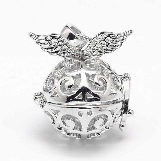 Стойки для подвесок из латуни с полыми клетками, для ожерелья, круглый с крыльями, 28x21 мм, отверстие : 9x3.5 мм