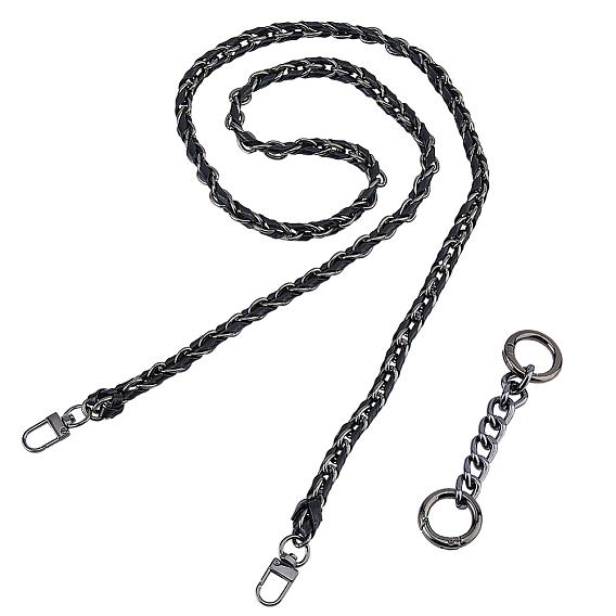 1Черные цепочки для кошельков из искусственной кожи, с 1 алюминиевыми витыми удлинительными цепями из поликарбоната с застежками из сплава