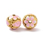 Hollow Alloy Beads, with Enamel, Rondelle with Flower, Matte Gold Color