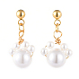 Shell Pearl Dangle Stud Earrings, with 304 Stainless Steel Stud Earring Findings and Brass Ear Nuts, Dog Paw Prints