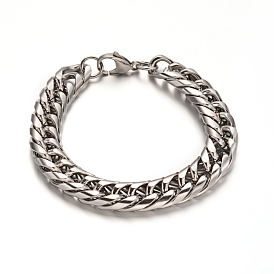 304 Stainless Steel Curb Chain Bracelets, with Lobster Claw Clasps, 220x13x4mm