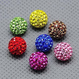 Czech Glass Rhinestone Beads, Pave Disco Ball Beads, Polymer Clay Inside, Half Drilled Round Beads