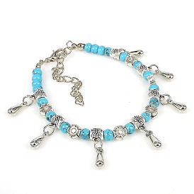 Богемные браслеты из сплава в форме капли с подвесками, Браслеты для женщин из сплава тибетских бусин и синтетической бирюзы с изображением цветов и пчел.