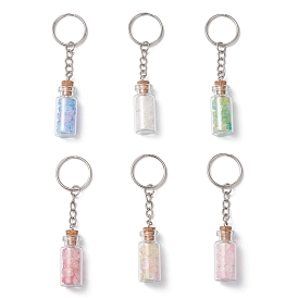 Glass Wish Bottle Keychains, with Iron Split Key Rings & Acrylic Beads