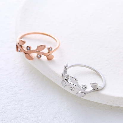 Латунь со стразами перстни для женщин, лист