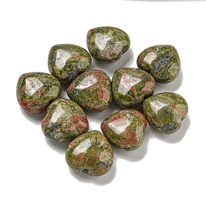 Natural Unakite Beads, Half Drilled, Heart