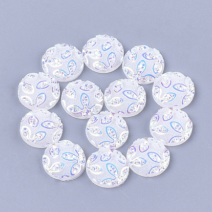 Resin Cabochons, Flat Round with Flower