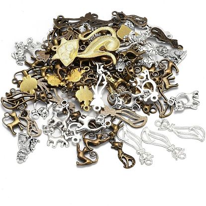 Colgantes de aleación de estilo tibetano con tema de gatito, formas de gato mixtas, 13~52x9~35x1.5~2.5 mm, agujero: 1.5~3 mm
