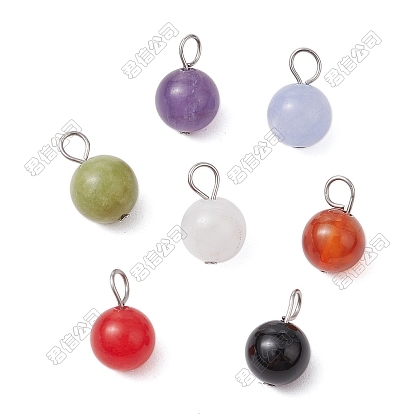 70 piezas 7 estilos colgantes de chakras de ónix negro natural, cornalina, amatista, jade blanco, malasia teñida, cuarzo teñido y jade de Taiwán, con fornituras de hierro, rondo
