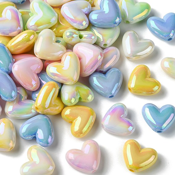 50Pcs UV Plating, Acrylic Beads, Rainbow Plated, Heart