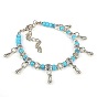 Bohemian Teardrop Alloy Charm Bracelets, Flower & Bee Alloy Tibetan & Synthetic Turquoise Beaded Bracelets for Women