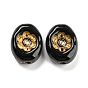 Plating Acrylic Beads, Golden Metal Enlaced, Oval with Flower