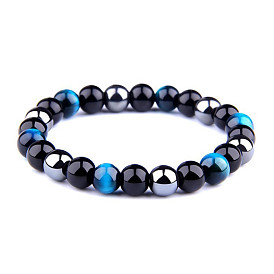 Natural Tiger Eye Black Onyx Bracelet Handmade Jewelry 8mm Stone Beads