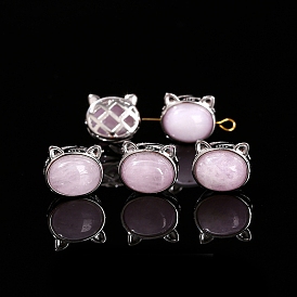 Natural Kunzite Beads, with Alloy Finding, Cat