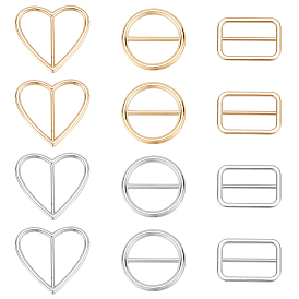 12шт 6 стиль пряжки из сплава застежки, для лямки, обвязочные мешки, аксессуары для одежды, сердце/прямоугольник/плоский круглый
