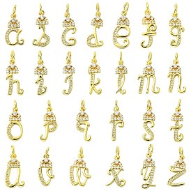 26Pcs 26 Styles Brass Micro Pave Cubic Zirconia Pendants, with Jump Ring, Letter A~Z Charms