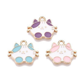 Rack Plating Alloy Enamel Pendants, Golden, Cat Charm