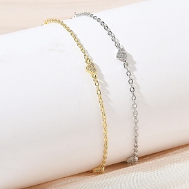 Brass Micro Pave Clear Cubic Zirconia Heart Link Chain Bracelets, Long-Lasting Plated, Rack Plating, Lead Free & Cadmium Free