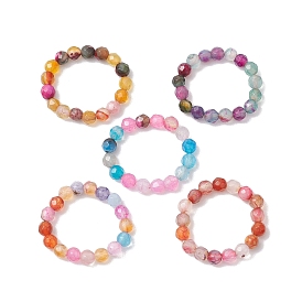 Dyed & Heated Round Natural Agate Beads Stretch Rings for Women