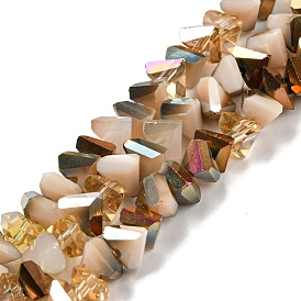 Gradient Color Electroplate Glass Bead Strands, Segmented Multi-color Beads, Half Rainbow Plated, Faceted, Triangle