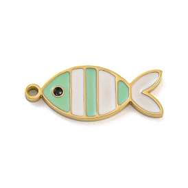 316 Surgical Stainless Steel Enamel Pendants, Fish Charm, Golden