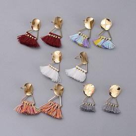 Aretes de borla de poliéster (algodón poliéster), con fornituras de latón