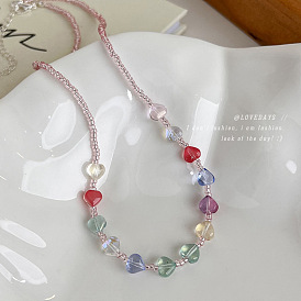 Color Love Pink Beaded Necklace Girls Cute and Sweet Clavicle Chain Design Sense Niche Versatile Necklace